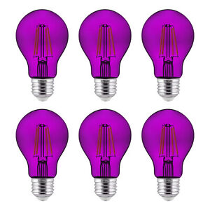 6-Pack Sunlite LED Transparent Purple A19 Filament Bulbs, 4.5 Watts, Dimmable