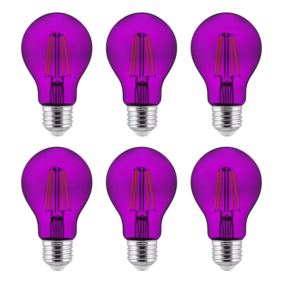 6-Pack Sunlite LED Transparent Purple A19 Filament Bulbs, 4.5 Watts, Dimmable - Image 1 of 1
