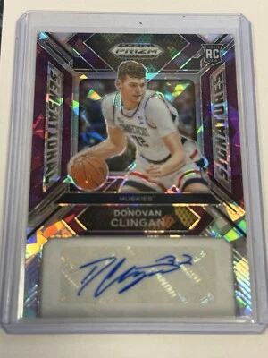 Donovan Clingan 2023 Panini Prizm Draft Picks Purple Ice Auto /99 UConn Huskies - Image 1 of 2
