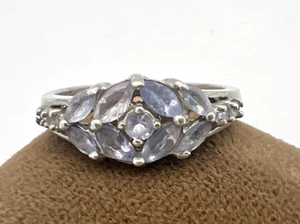Estate STAUER Sterling Silver Tanzanite Cluster Ring Sz 7 Marquis & Round - Picture 1 of 11