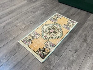 Small Turkish Rug, Bathroom Rug, Small Vintage Rug, Small Carpet 1.3x2.6 ft - Picture 1 of 9