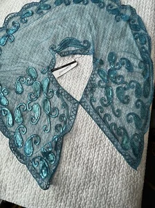 Elegant Sequin Beaded Turquoise Collar Scarf Shawl NWT GORGEOUS! 80”X 16” NEW! - Picture 1 of 13