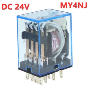 MY4NJ DC 24V Coil Power Relay DIN Rail Mounted Base 14 Pin 4PDT FC - Picture 1 of 6