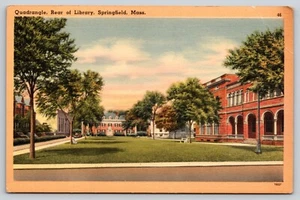 Postcard Quadrangle Rear of Library Springfield Massachusetts Linen - Picture 1 of 2