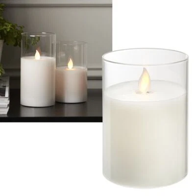 LED Windlicht Echtwachs-Kerze im Glas "TWINKLE-Glas" Timer bewegliche Flamme - Bild 1 von 3