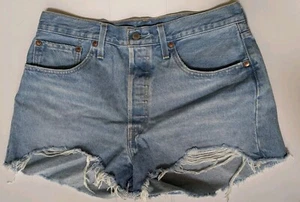 Levi's 501 Damen Shorts 31 blau Denim abgeschnitten hoher Bund Knopfleiste Schrittlänge 3" - Bild 1 von 7