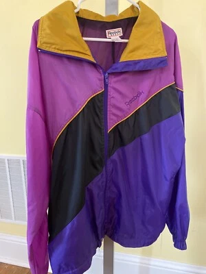 Quebra-vento vintage 80’s-90’s Reebok roxo, preto, dourado - Imagem 1 de 4