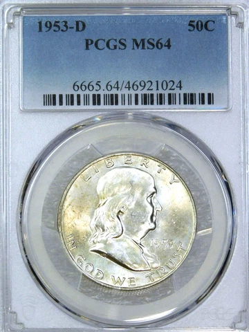 1953 D Franklin Half Dollar PCGS MS64 Bright 95% Full Bell Lines PQ #C772A Cover