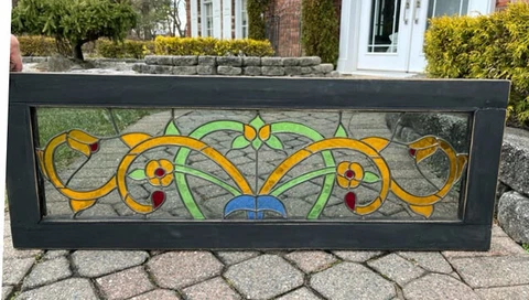antique Victorian American STAINED GLASS TRANSOM WINDOW Cover