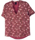 Rue 21 XL Blouse Pink Floral Henley V-Neck Short Cuffed Sleeves Solid Pink Back