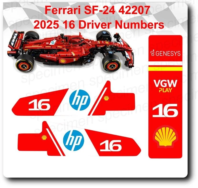 Lego Ferrari SF-24 42207 Charles Leclerc 16 2025 Alternative Aufkleber - Bild 1 von 1
