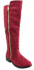 Weeboo Women's Fiorina-12 Faux Suede Round Toe Block Low Heel Knee High Boots - Picture 1 of 14