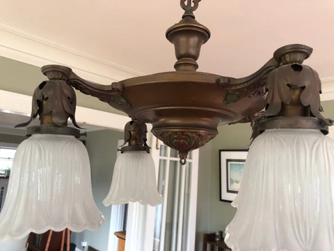 Antique Vintage Art Deco 4 light Chandelier hanging light fixture REWIRED Cover