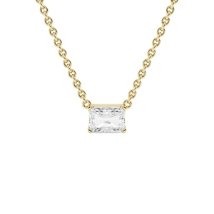 Emerald Cut Lab Diamond Pendant Necklace in 14k Solid Gold Prong Setting - Picture 1 of 12