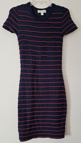 Abito body Michael Kors blu navy rosso smerlato a righe XS manica corta casual