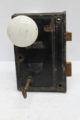 Antique CORBIN Door Latch w/ Porcelain KNobs  Knobs & key  Pat 1878 - Image 1 of 3