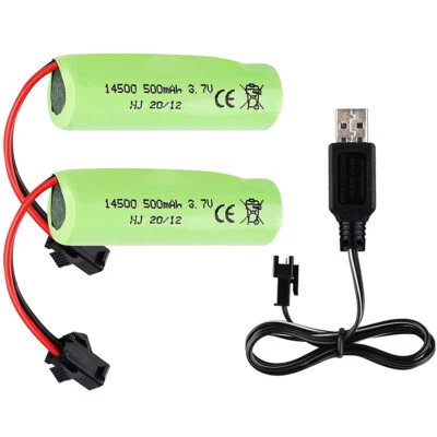 2 x 3,7V 500mAh Li-ion Batterie SM-2P Stecker mit USB Ladegerät für RC Auto Car - Bild 1 von 4