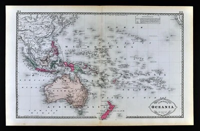 1886 Tunison Map Oceania Polynesia Australia New Zealand East Indies Hawaii Fiji - Image 1 of 4