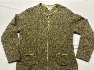 Кардиган вязаный Talbots Petite размер XL шерстяная ангорская смесь оливковый с крапинками подол - Изображение 1 из 4