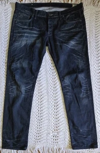 G Star 3301 Mens Jeans 40X34* Blue Raw Denim Straight Button Fly Distressed - Picture 1 of 23