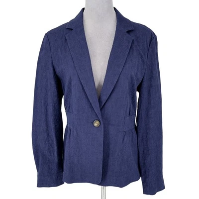 Diane Von Furstenberg Jacket Womens 12 Blue Cotton Stretch Unlined Blazer DVF - Imagem 1 de 4