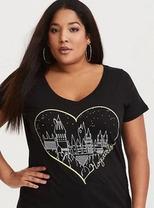 Torrid Harry Potter Shirt Black Love Hogwarts Castle Yellow Heart L Womens 1X - Picture 1 of 8