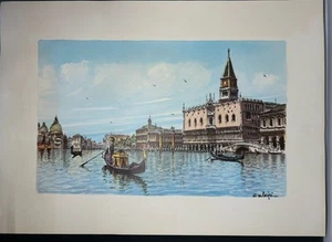 Carlos Salvini Watercolor Paint Print Venice Canal Italy Signed - Picture 1 of 2