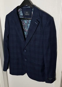NUOVO Tailorbyrd Collection Cappotto Sportivo Giacca Elasticizzato Blu Plaid Taglia 40R Uomo - Foto 1 di 12