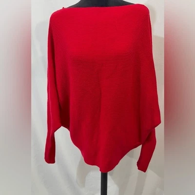 Chelsea & Theodore Viscose Ribbed Vibrant Red Boat Neck Top Long Sleeve - Image 1 of 4