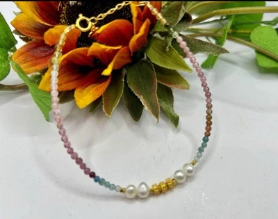 Pink & green Tourmaline W/Fresh Water Pearls Bracelet  - Image 1 of 2