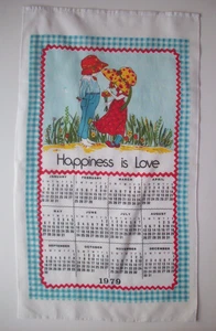 1979 70's Happiness is Love  calendar linen vintage kitchen towel - Picture 1 of 2