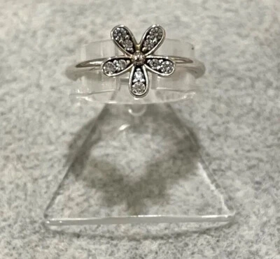 925/- Silberring, Blume, weiße simulierte Diamanten Gr.54 - Bild 1 von 3