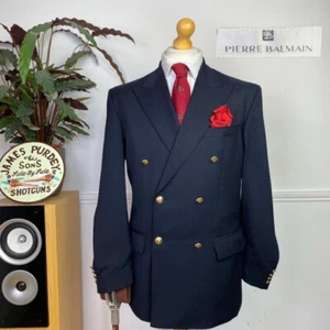 BALMAIN (38R) Double Breasted Peak Navy + Gold Button Military Blazer Jacket VGC - Bild 1 von 16
