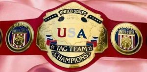 NWA USA Tag Team Heavyweight Champion Replica Belt 2mm Brass Adult Size Red - Picture 1 of 5