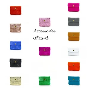 Genuine Leather Plain Metallic Coin Card Holder Small Ladies Button Purse Colour - Picture 1 of 46