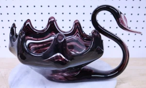 Nice Vintage Original Blown Glass Purple Swirl 12" Long Swan Candy Dish Bowl USA - Picture 1 of 8