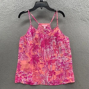 Top Cami Lilly Pulitzer 100% seta scollo a V cinturino racerback stampa multicolore taglia S - Foto 1 di 11