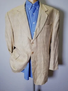 42L Bespoke Slub Linen Textured Orange/Blue Check Blazer Jacket Sport Coat NWOT - Picture 1 of 6