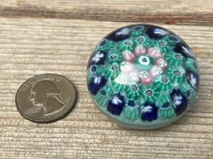 VTG MINIATURE GLASS PAPERWEIGHT MILLEFIORI 1 5/8" MINI - Picture 1 of 3