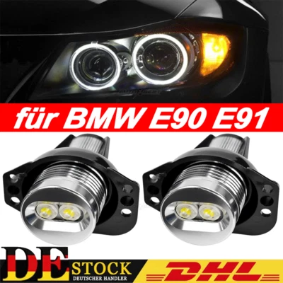 2X LED Angel Eyes Ringe Standlicht Lampen Auto Für BMW 3er E90 E91 Touring Weiß - Bild 1 von 4