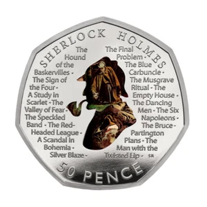 Sherlock Holmes 50p Coloured Decal Uncirculated - Picture 1 of 2