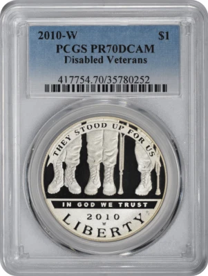 2010-W Disabled Veterans Silver Commemorative Dollar PR70DCAM PCGS Proof 70 DC - Image 1 of 2