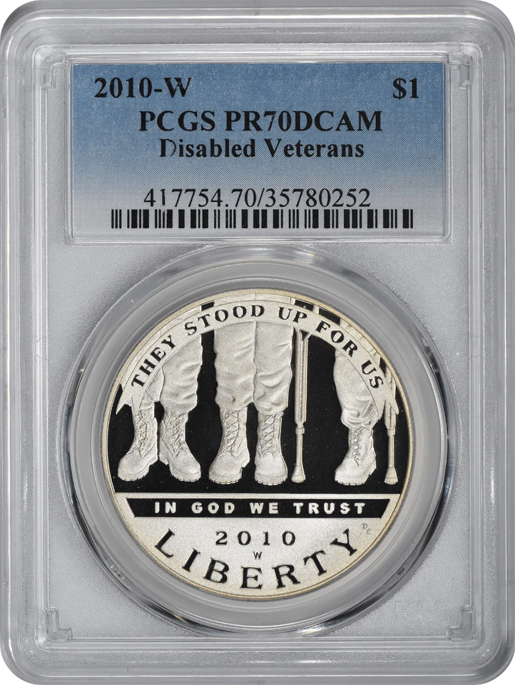 2010-W Disabled Veterans Silver Commemorative Dollar PR70DCAM PCGS Proof 70 DC - Image 1 of 2