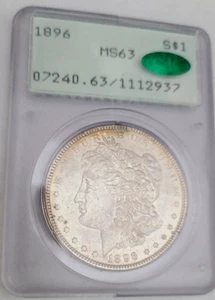 1896 MORGAN DOLLAR PCGS MS63 + CAC RATTLER OGH - Picture 1 of 2
