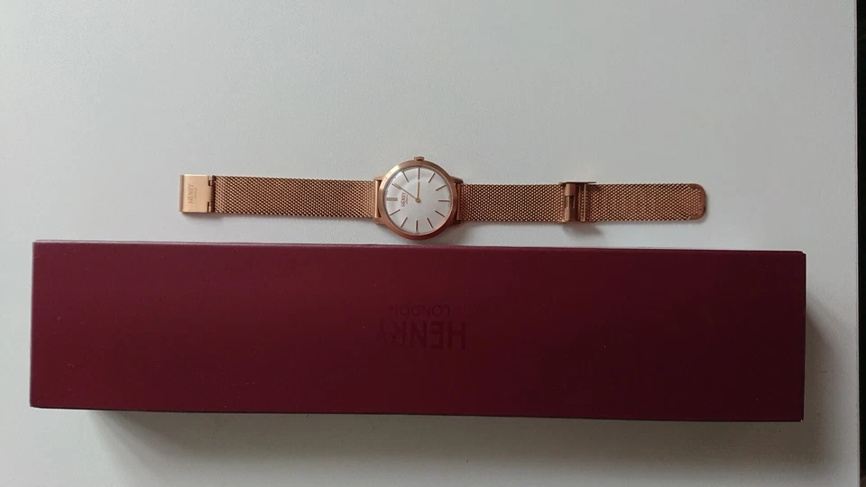 HENRY London relógio de pulso de malha banhado a ouro rosa - Imagem 1 de 3