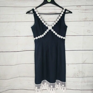 J.Crew Dress Size 2 Navy W/ White Crochet Trim On Straps And Hem Dry Clean Only - Picture 1 of 6
