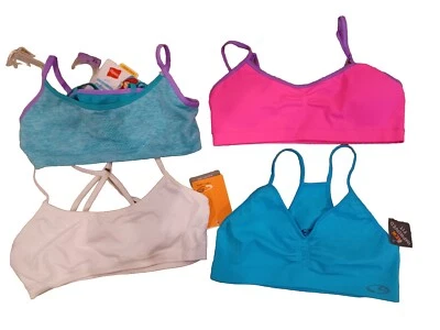 🌺 NOVO sutiã feminino XL Hanes C9 Champion pacote com 4 sutiãs branco azul-petróleo rosa novo com etiquetas lote sutiã - Imagem 1 de 4