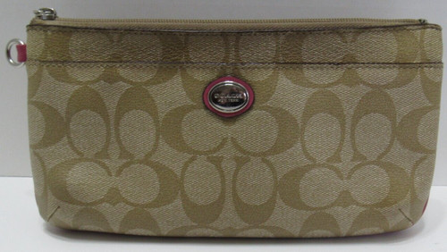 Coach Wallet Polso Marrone e Rosa Firma Modello C Doppia Cerniera Lettura!