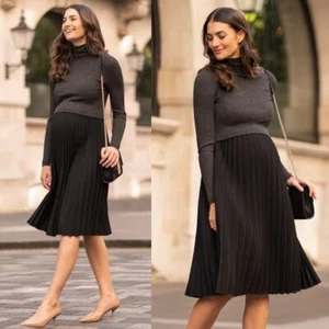 NWT SERAPHINE Knit Pleated Skirt Maternity & Nursing Dress Charcoal/Black Size 6 - Picture 1 of 12
