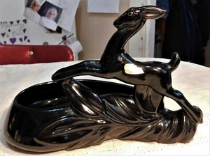 VINTAGE MID-20th CENTURY HAEGER POTTERY DECORATIVE BLACK ANTELOPE / DEER PLANTER - Picture 1 of 6